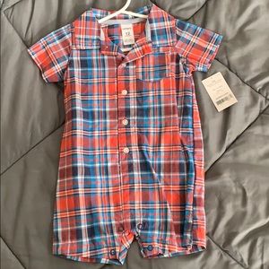 Plaid baby boy romper